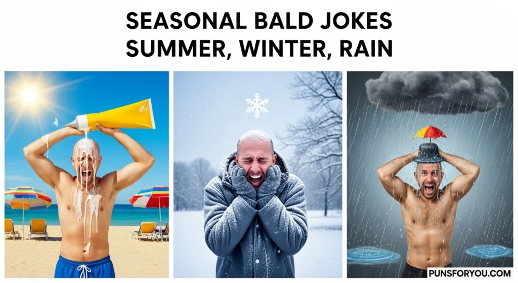 Seasonal Bald Jokes Summer, Winter, Rain